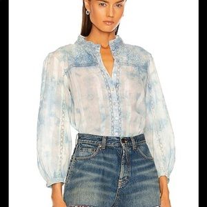 LoveShackFancy Ronda Blue Tie Dye Top NWT